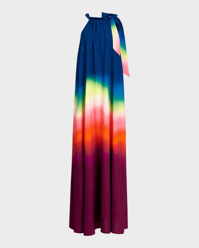Damson Halter Neck-Bow Floral Maxi Dress